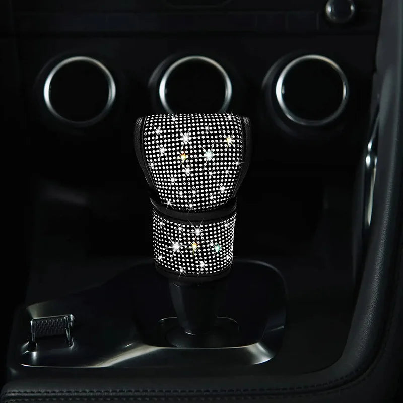 3Pcs Car Accessories Set for Women Steering Wheel Cover Gear Shift Cover Armrest Pad Mat Bling Auto Diamond Decortion Styling