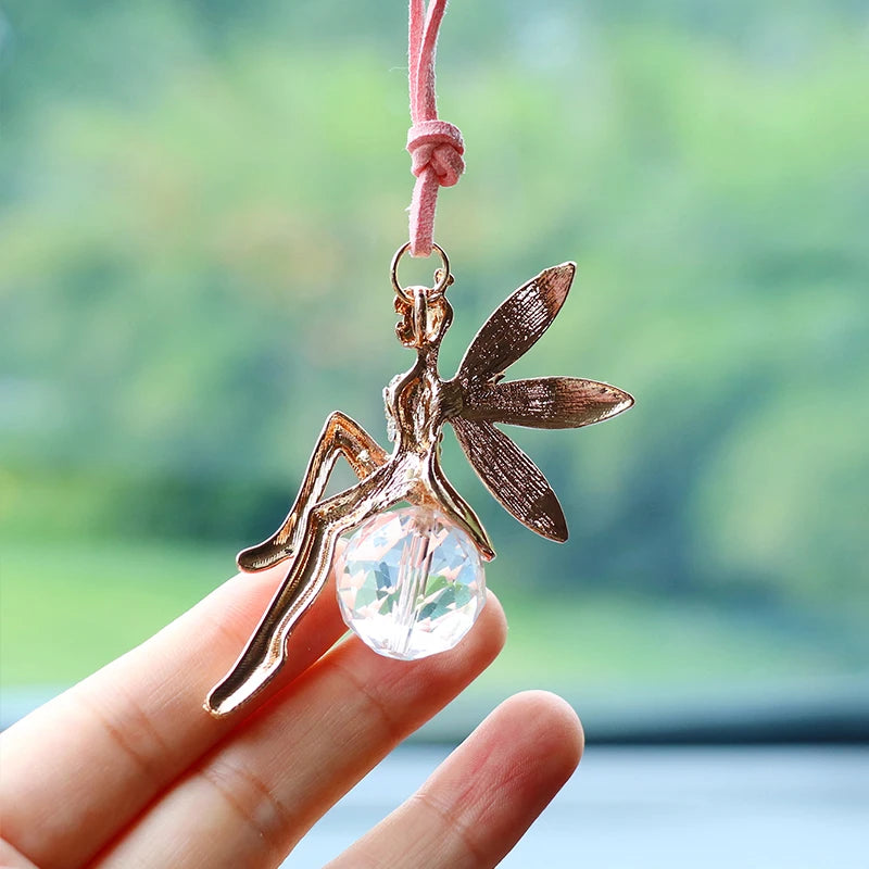 Pink Crystal Ball Car Rearview Mirror Pendant – Fairy Hanging Ornament Car Interior Decoration