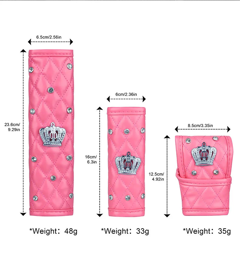 Pink Diamond Seat Belt Cover & Gear Shift Cover Set – Rhinestone Car Interior Accessories for Women