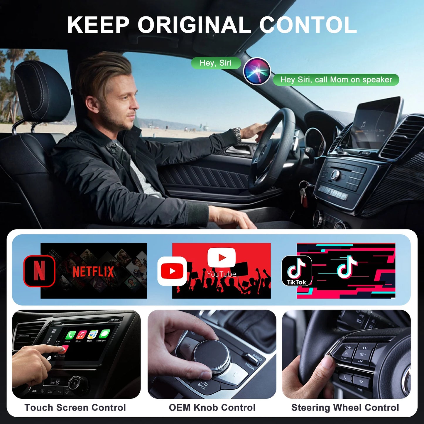 Wireless CarPlay Adapter | Netflix YouTube TikTok Streaming for Car Screen