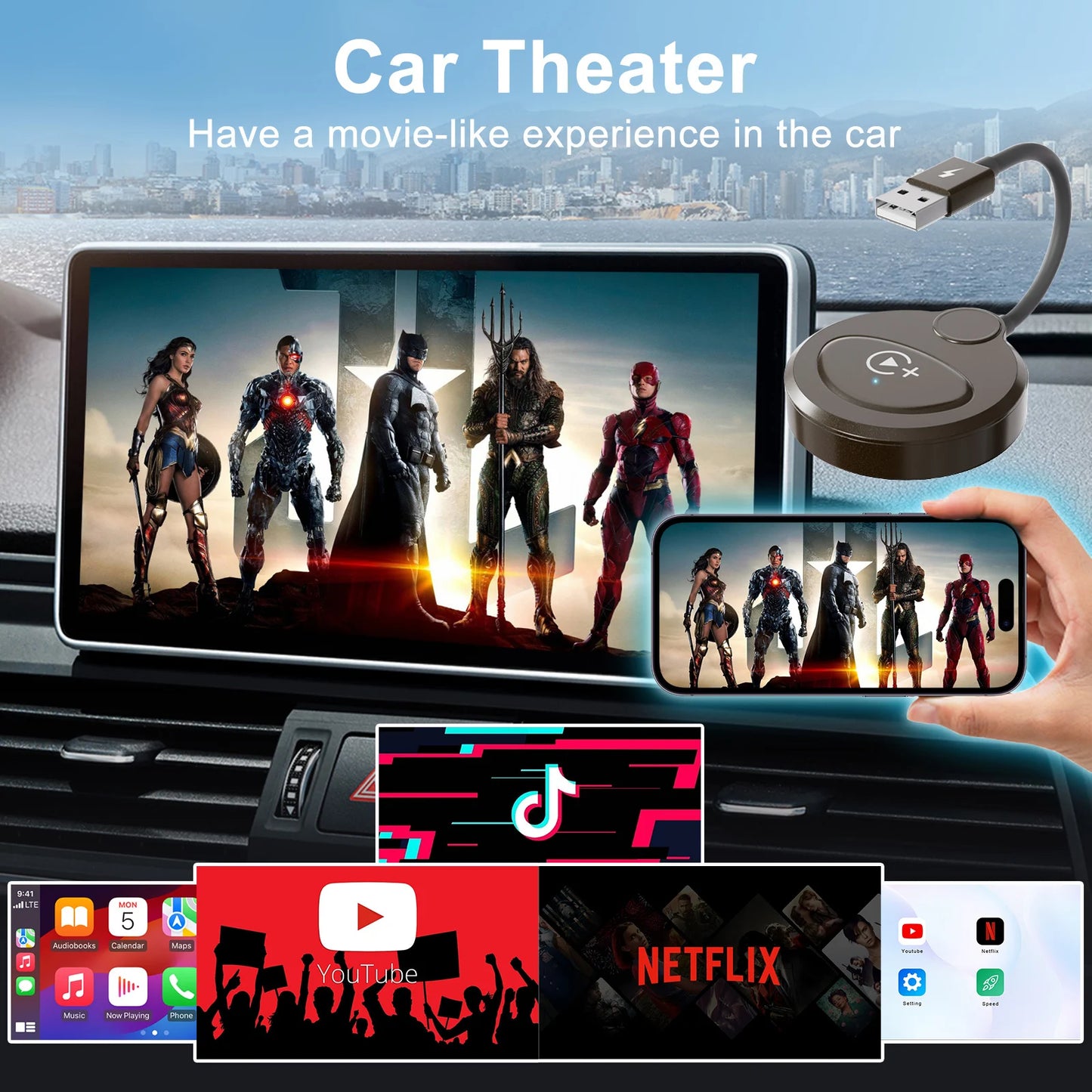 Wireless CarPlay Adapter | Netflix YouTube TikTok Streaming for Car Screen