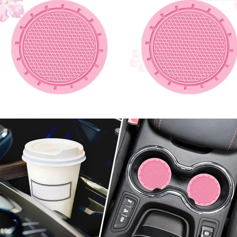 Pink Steering Wheel Cover Set for Women – 10 Pcs Cute Car Accessories with Seat Belt Pads & Cup Holders (38cm)