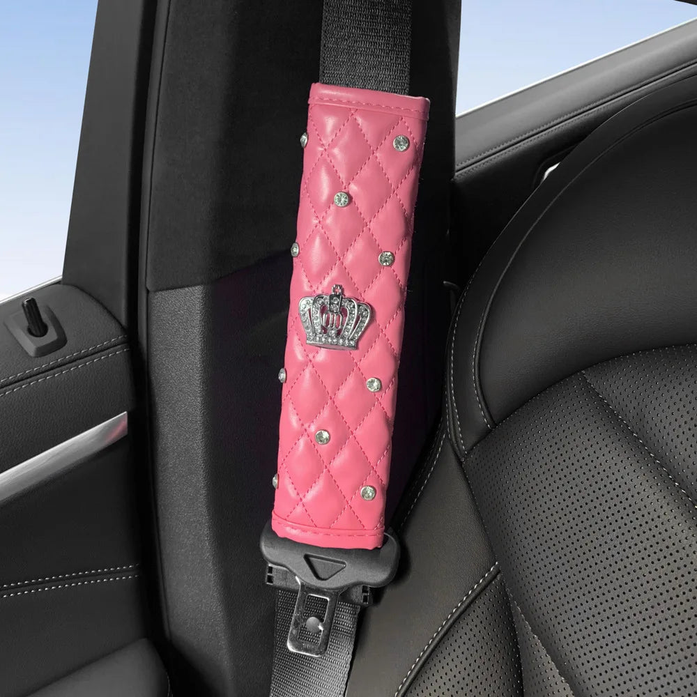 Pink Diamond Seat Belt Cover & Gear Shift Cover Set – Rhinestone Car Interior Accessories for Women