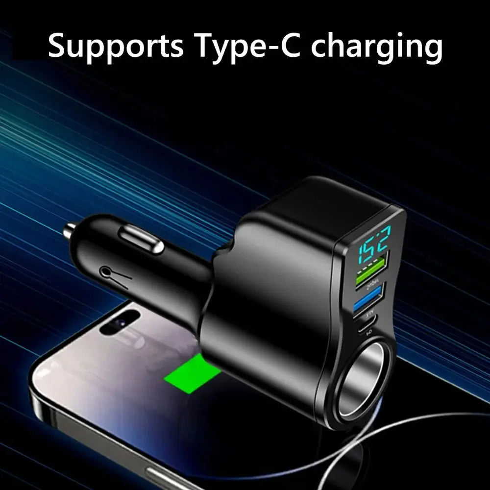 4-in-1 Dual USB & USB-C Compact Plug | 66W Fast Car Charger Adapter