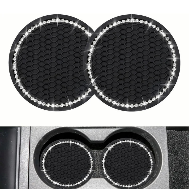 Pink Car Interior Set – Cup Holder Mats & Ignition Ring Covers | Cute Car Accessories for Women (4 Pcs)