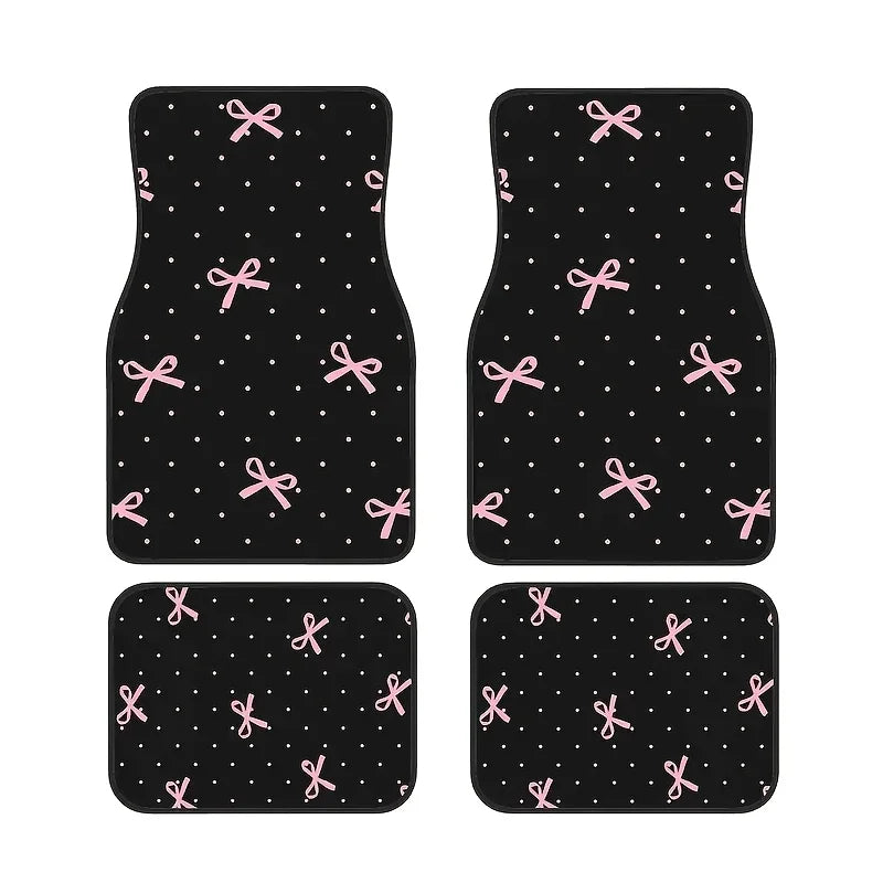 4pcs Pink Bow Car Mat Set - Durable Polyester , Easy to Clean, Front&Rear Seat Protection, Suitable for Trucks, Cars, SUVs, Gift