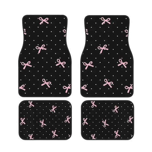 4pcs Pink Bow Car Mat Set - Durable Polyester , Easy to Clean, Front&Rear Seat Protection, Suitable for Trucks, Cars, SUVs, Gift