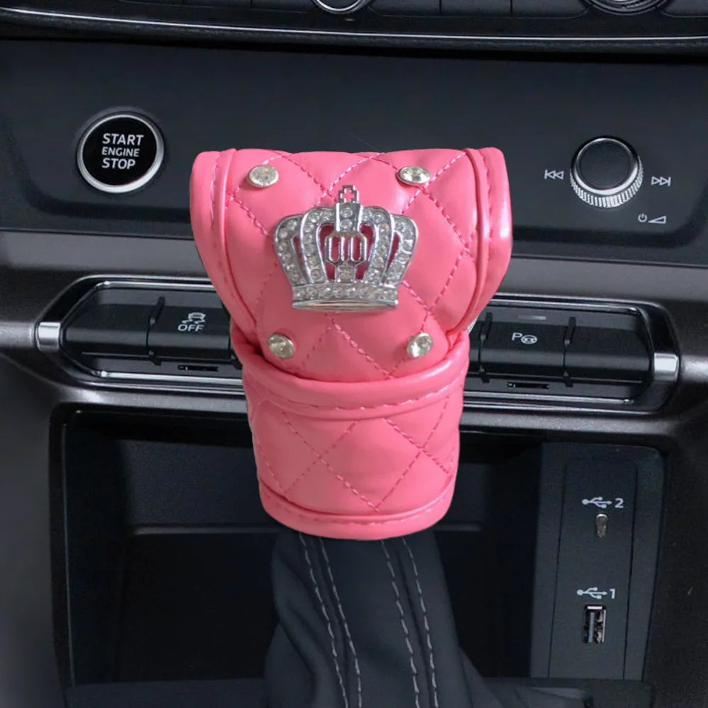 Pink Diamond Seat Belt Cover & Gear Shift Cover Set – Rhinestone Car Interior Accessories for Women