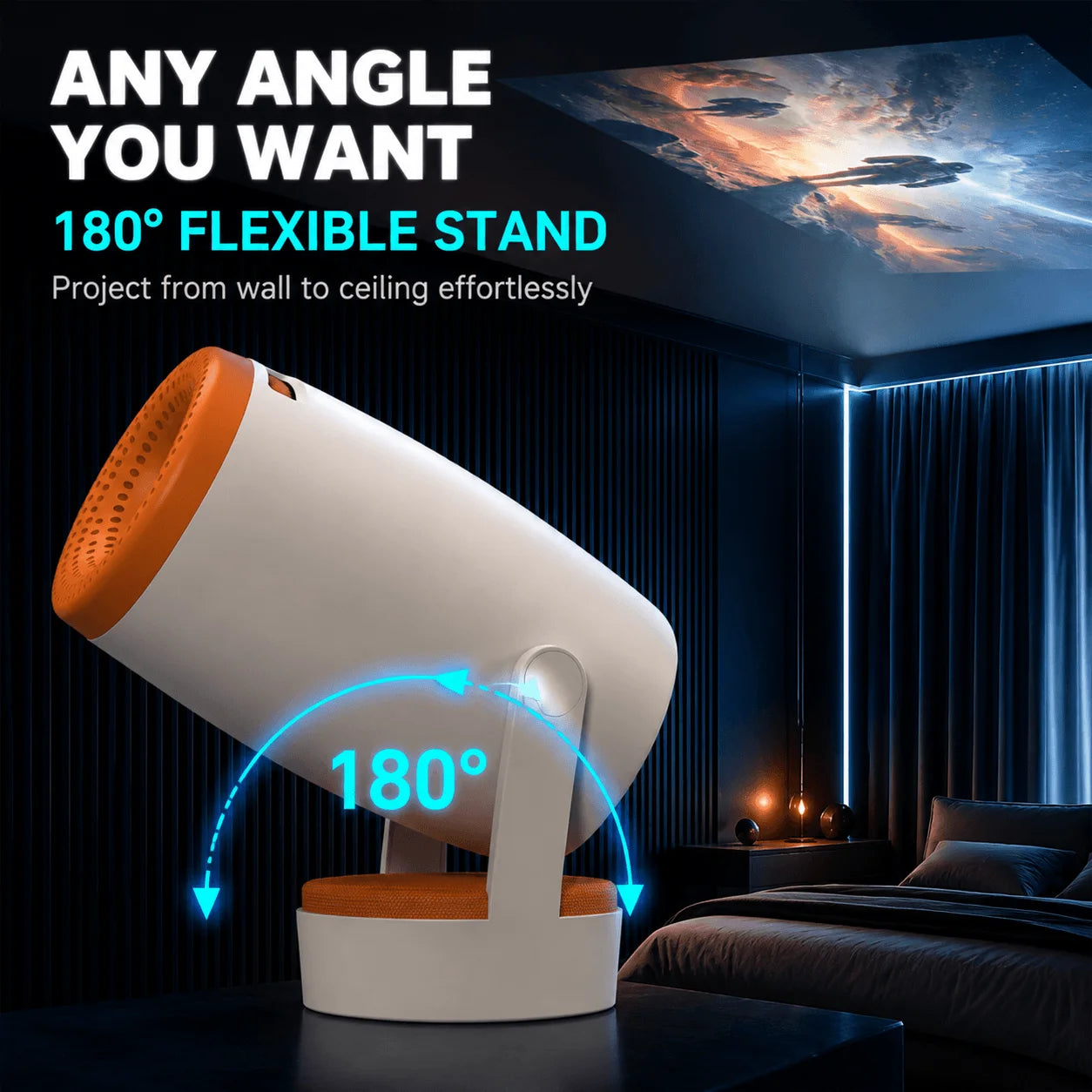 Smart Android 14 Portable Projector | WiFi 6, 8K Support, 200 ANSI Lumens, Bluetooth 5.4