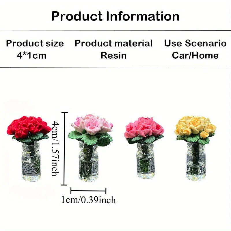 Mini Rose & Sunflower Car Vase Ornament – Cute Center Console Decoration & Car Gift Accessory