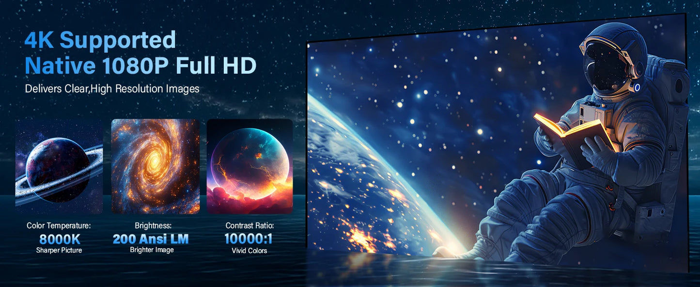 4K Native HD Projector | Android Built-In, WiFi 6