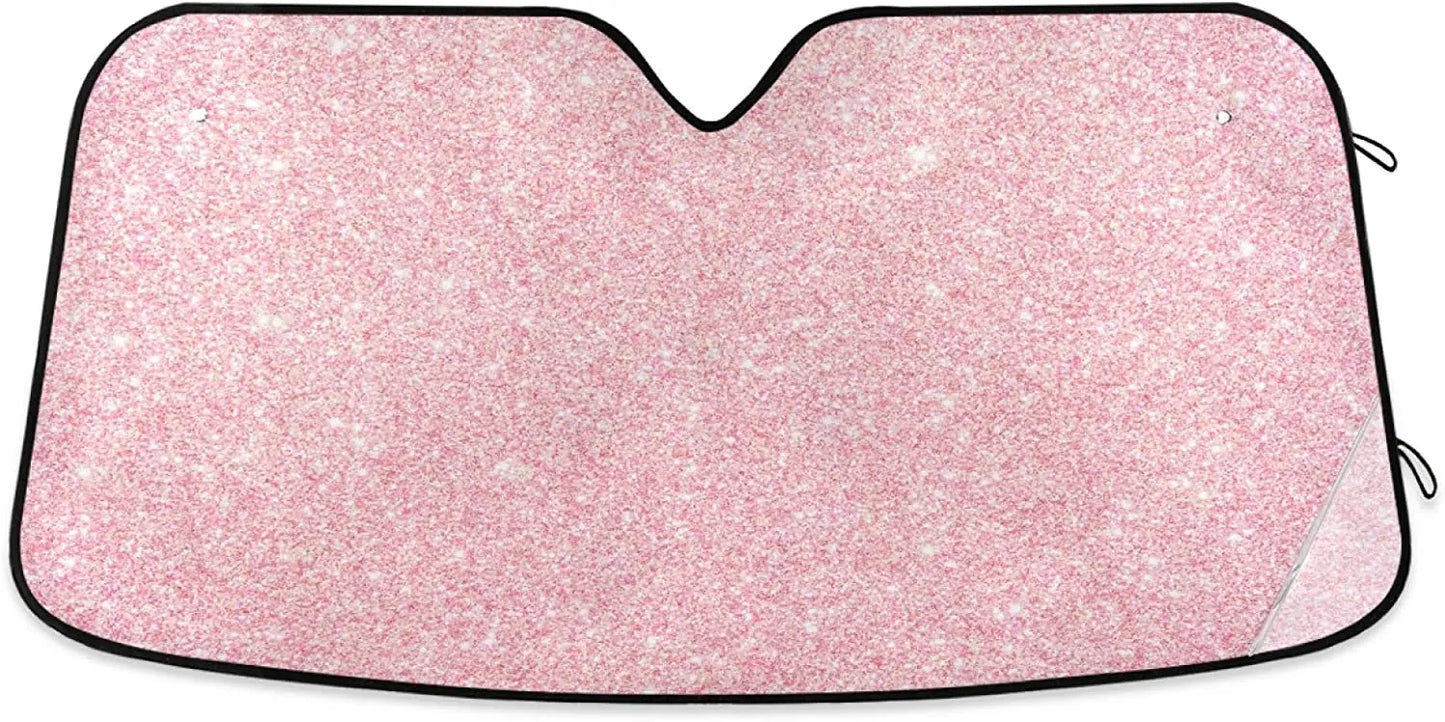 Pink Glitter Car Windshield Sunshade – UV Sun Shield Visor for Women | Fits Most Cars