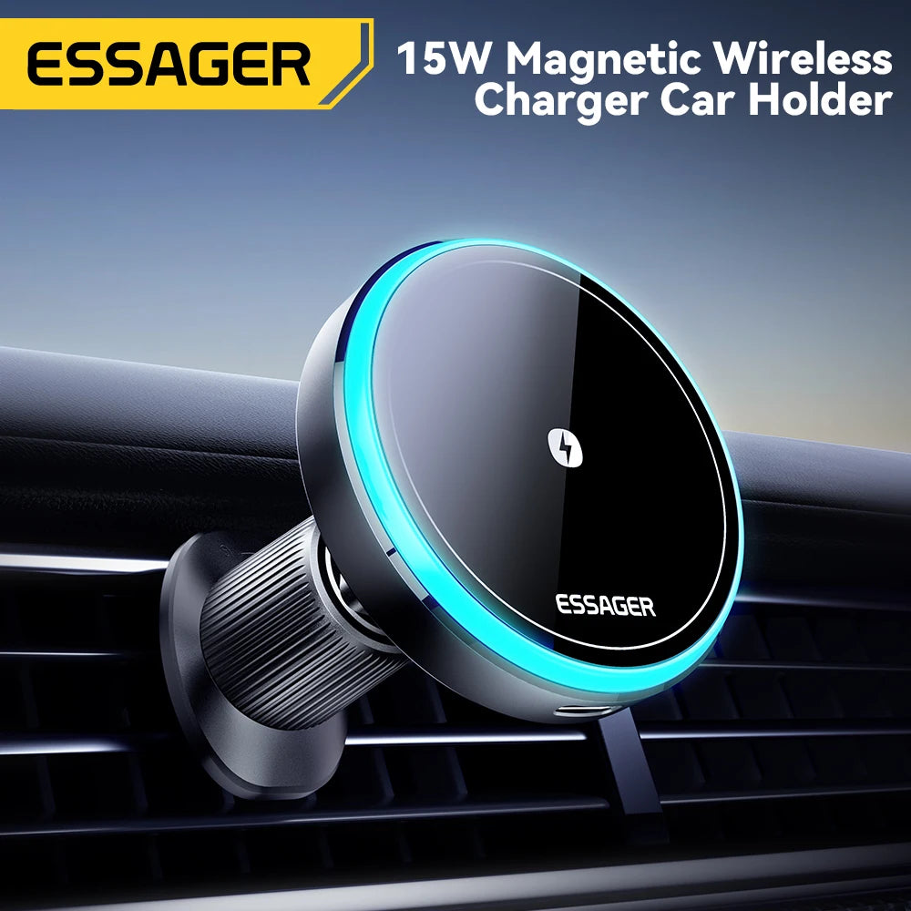 Magnetic Wireless Car Charger Mount | 15W Fast Charge, RGB Light, iPhone & Android