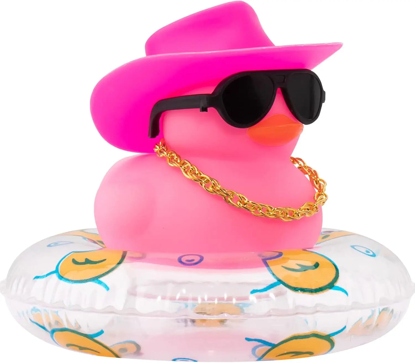 Pink Cowboy Rubber Duck Car Ornament – Cute Dashboard Decoration with Hat, Glasses & Chain