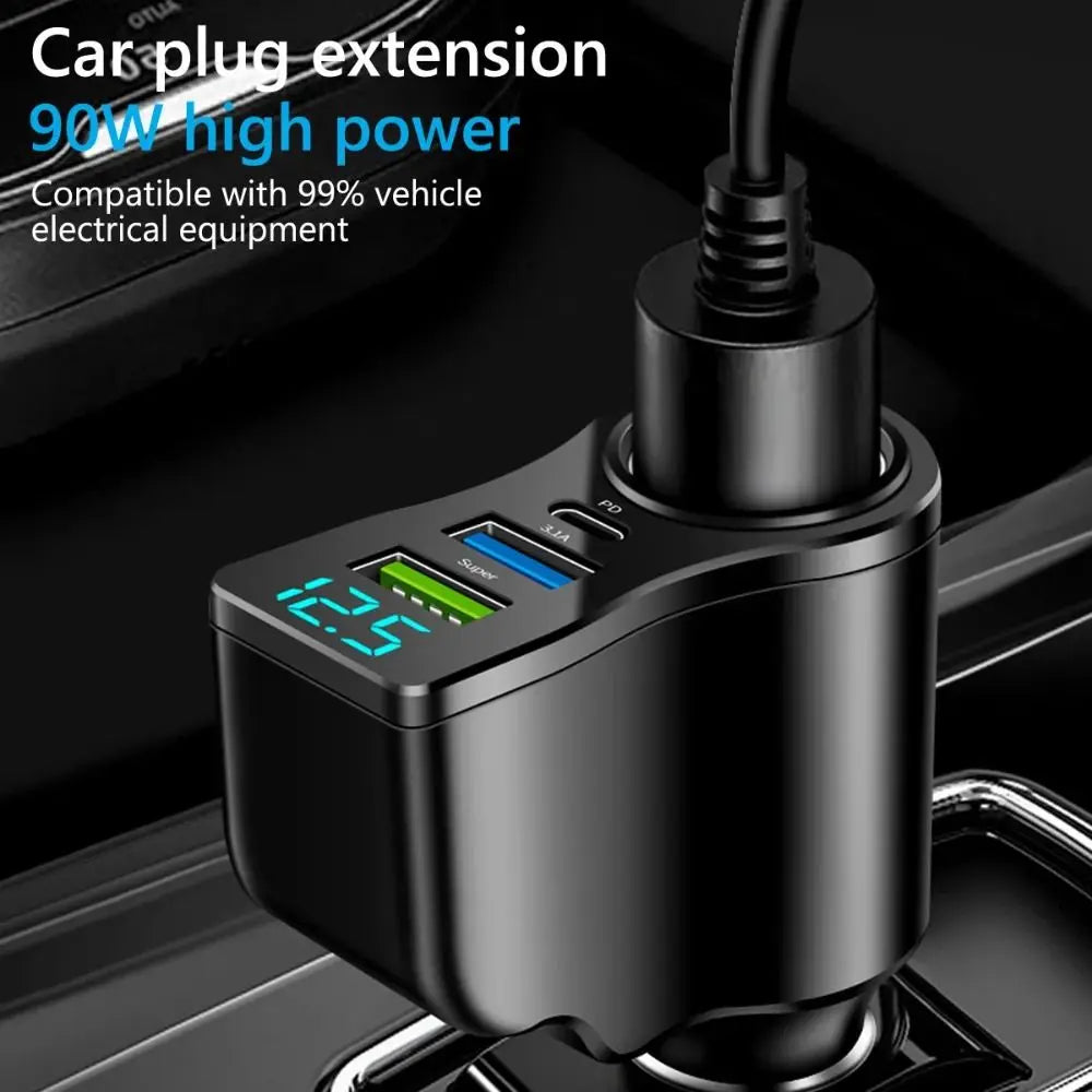 4-in-1 Dual USB & USB-C Multi-Device | 66W Fast Car Charger Inverter