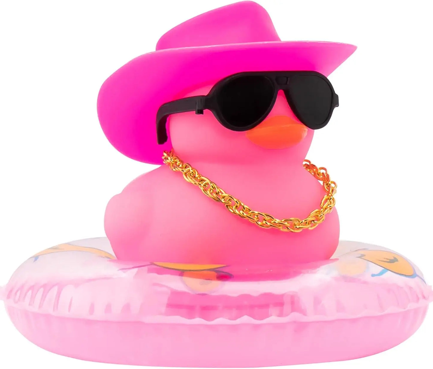 Pink Cowboy Rubber Duck Car Ornament – Cute Dashboard Decoration with Hat, Glasses & Chain