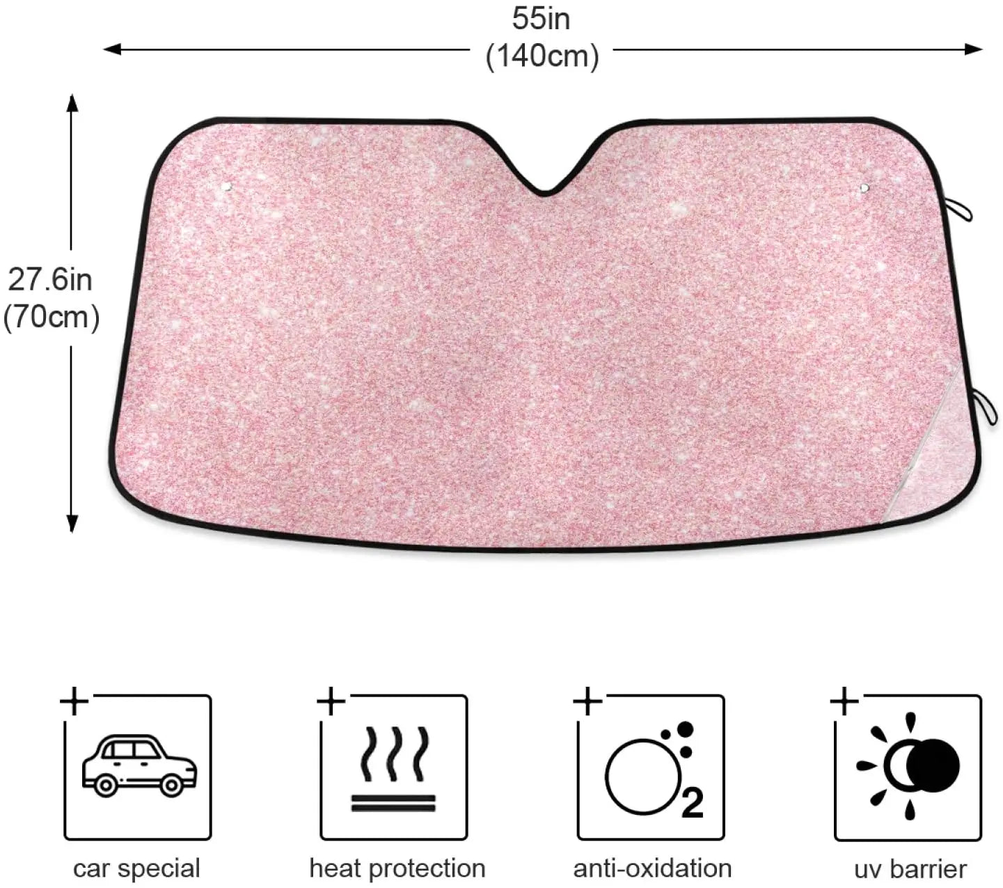 Pink Glitter Car Windshield Sunshade – UV Sun Shield Visor for Women | Fits Most Cars