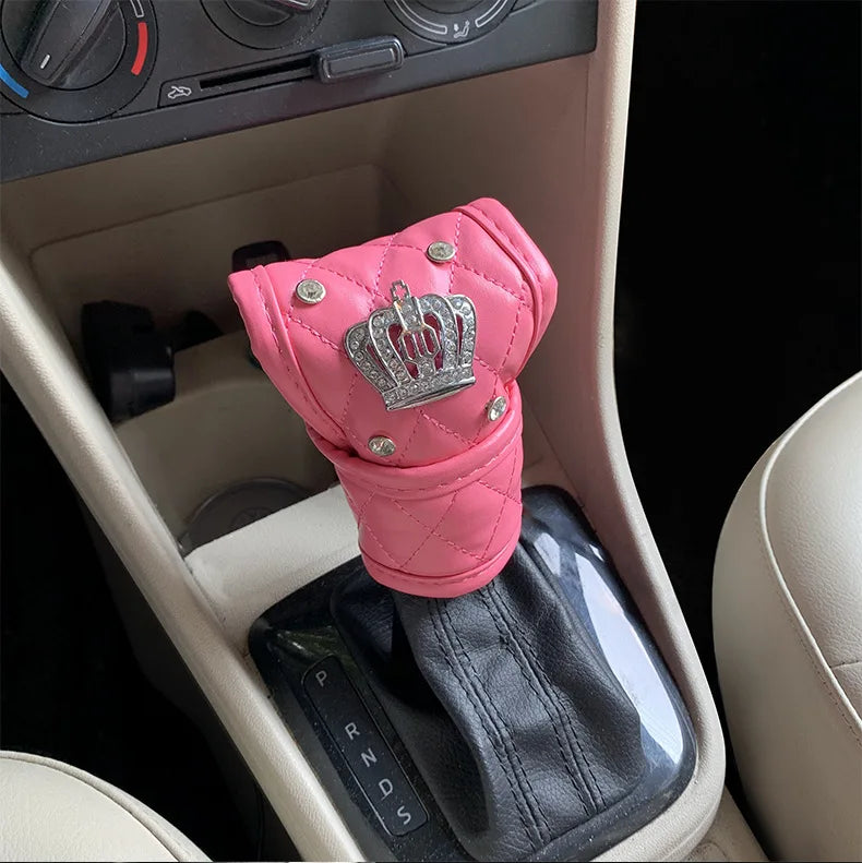 Pink Diamond Seat Belt Cover & Gear Shift Cover Set – Rhinestone Car Interior Accessories for Women