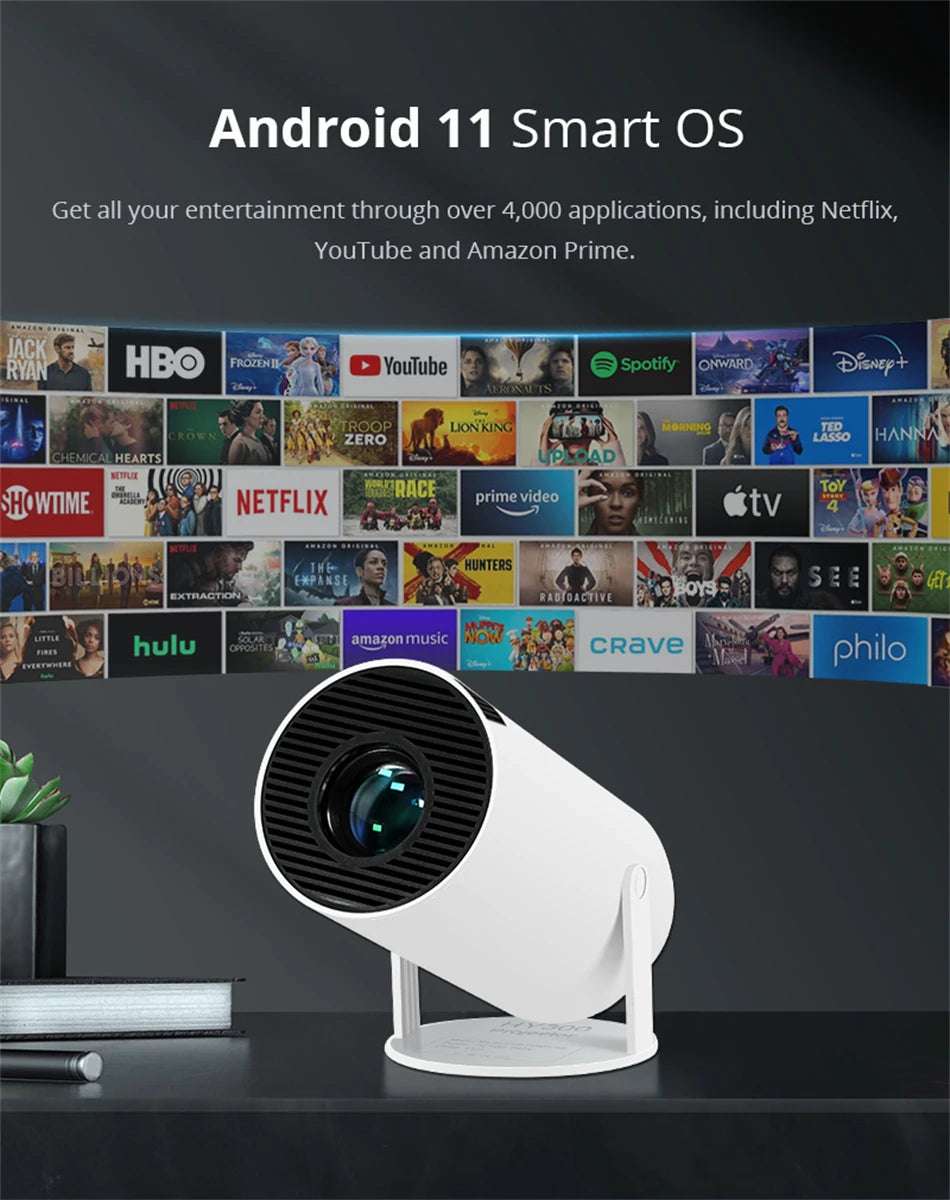 Compact Bluetooth Mini Projector | 1080P, 4K Support, 180° Rotation