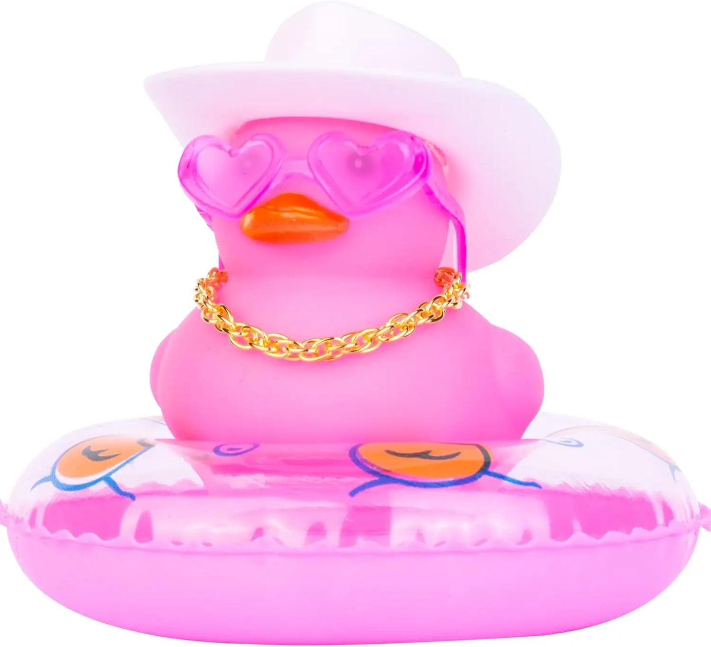 Pink Cowboy Rubber Duck Car Ornament – Cute Dashboard Decoration with Hat, Glasses & Chain