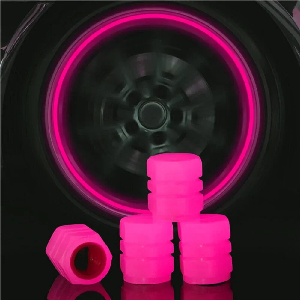 Pink Fluorescent Tire Valve Stem Caps – Luminous Car Wheel Accessories (4 Pack)