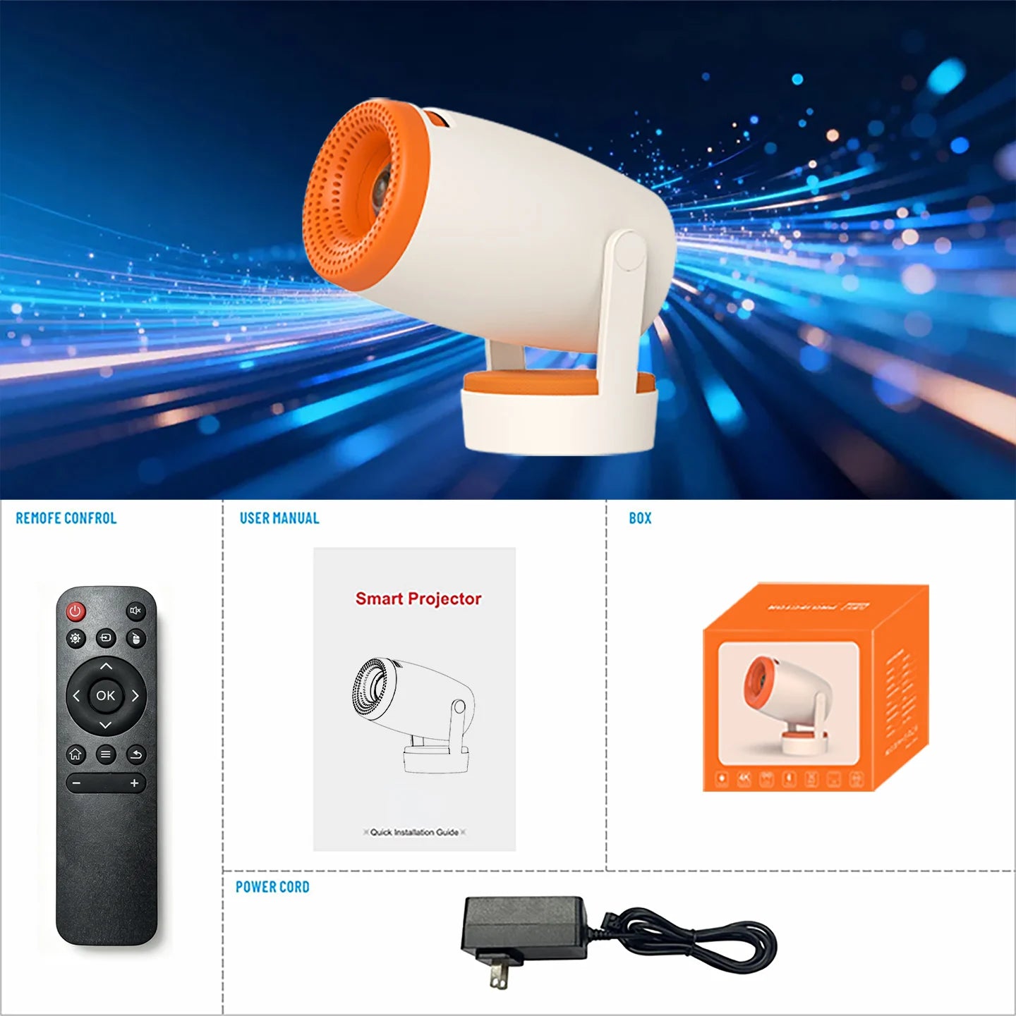 Smart Android 14 Portable Projector | WiFi 6, 8K Support, 200 ANSI Lumens, Bluetooth 5.4