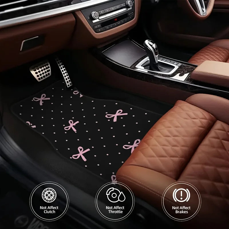 4pcs Pink Bow Car Mat Set - Durable Polyester , Easy to Clean, Front&Rear Seat Protection, Suitable for Trucks, Cars, SUVs, Gift