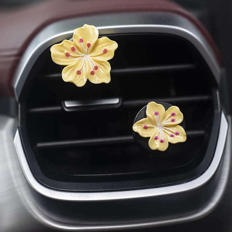 Flower Car Air Vent Perfume Clips – Resin Floral Air Conditioner Vent Decoration for Car Interior (2 Pcs)