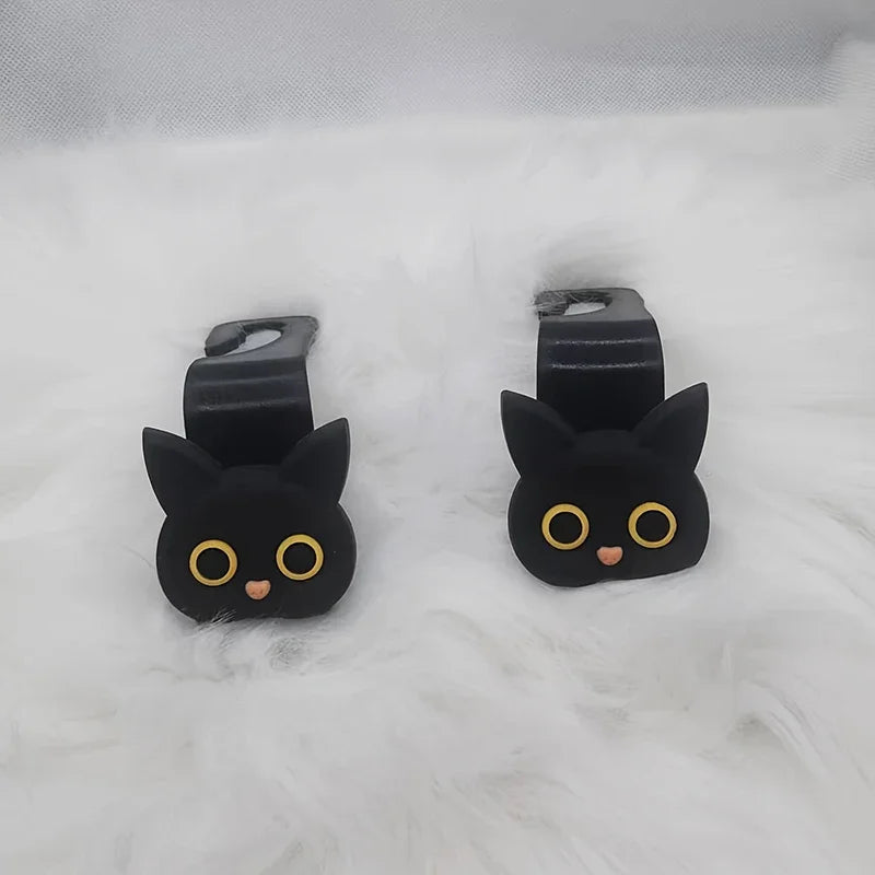 Cute 3D Cat Car Headrest Hooks – Seat Organizer Holder & Storage Clips for Car Interior (2 Pcs)