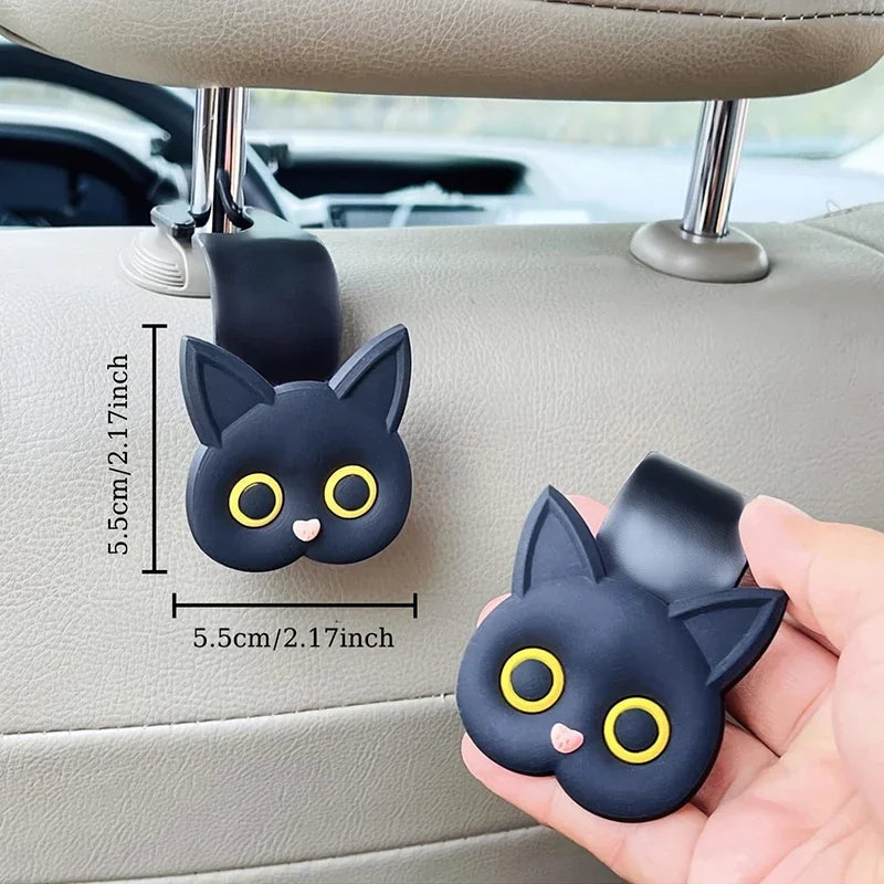 Cute 3D Cat Car Headrest Hooks – Seat Organizer Holder & Storage Clips for Car Interior (2 Pcs)