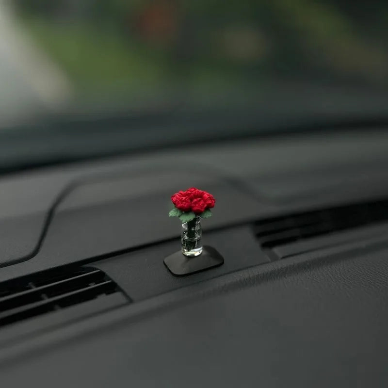 Mini Rose & Sunflower Car Vase Ornament – Cute Center Console Decoration & Car Gift Accessory