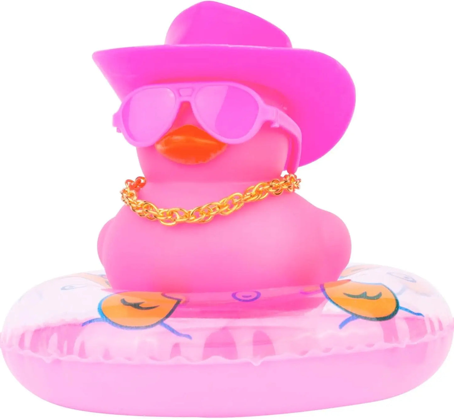 Pink Cowboy Rubber Duck Car Ornament – Cute Dashboard Decoration with Hat, Glasses & Chain