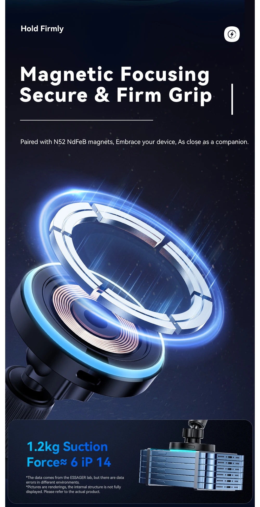 Magnetic Wireless Car Charger Mount | 15W Fast Charge, RGB Light, iPhone & Android