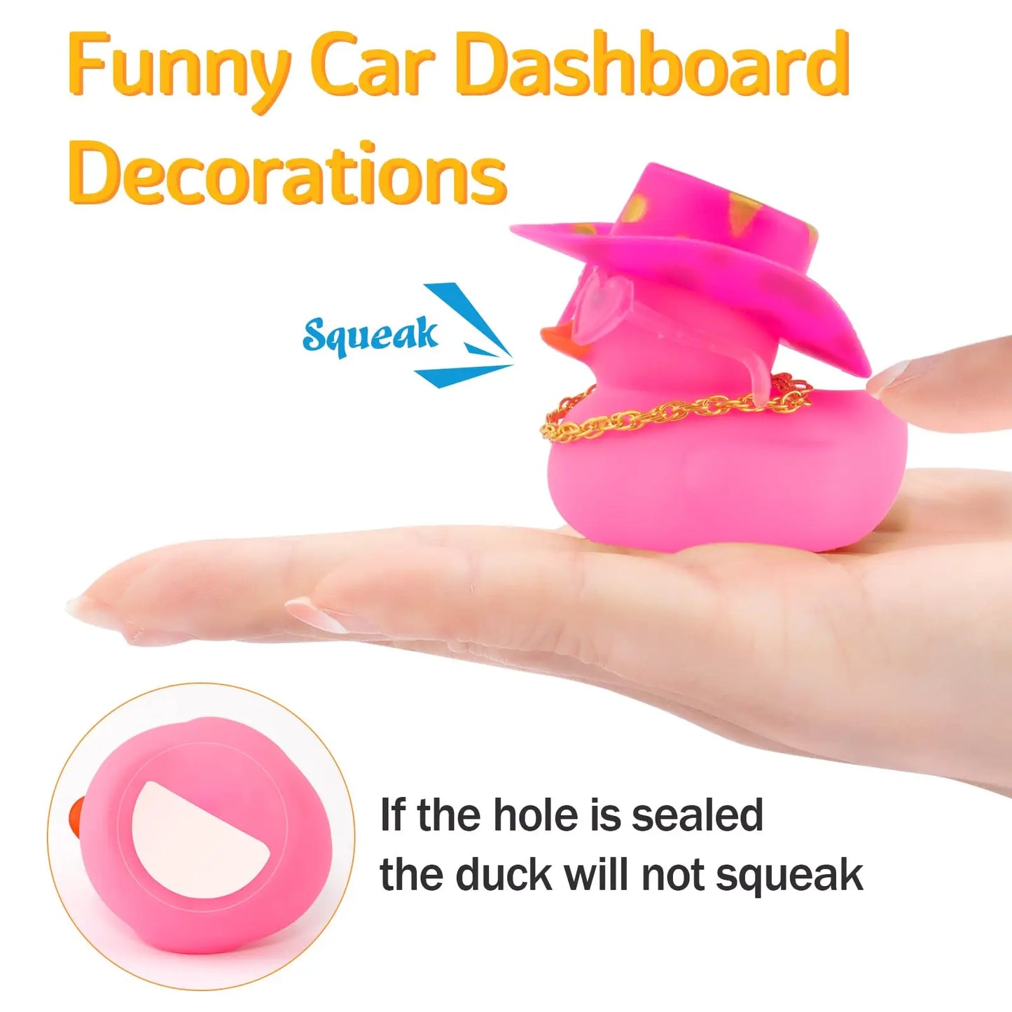 Pink Cowboy Rubber Duck Car Ornament – Cute Dashboard Decoration with Hat, Glasses & Chain