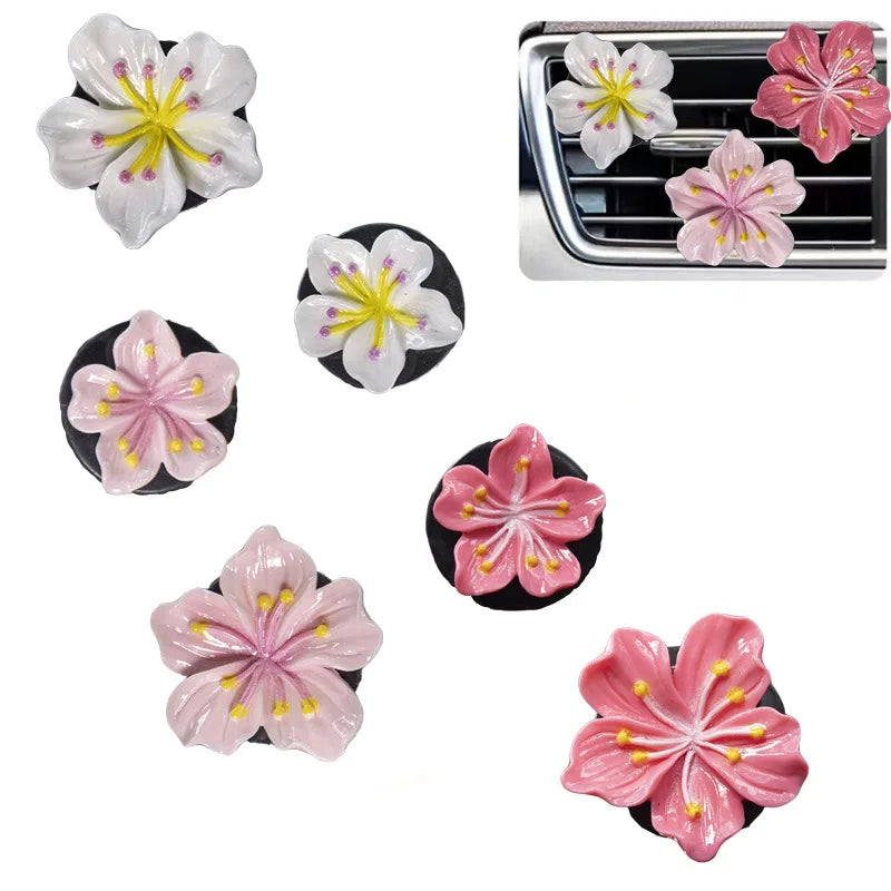 Flower Car Air Vent Perfume Clips – Resin Floral Air Conditioner Vent Decoration for Car Interior (2 Pcs)