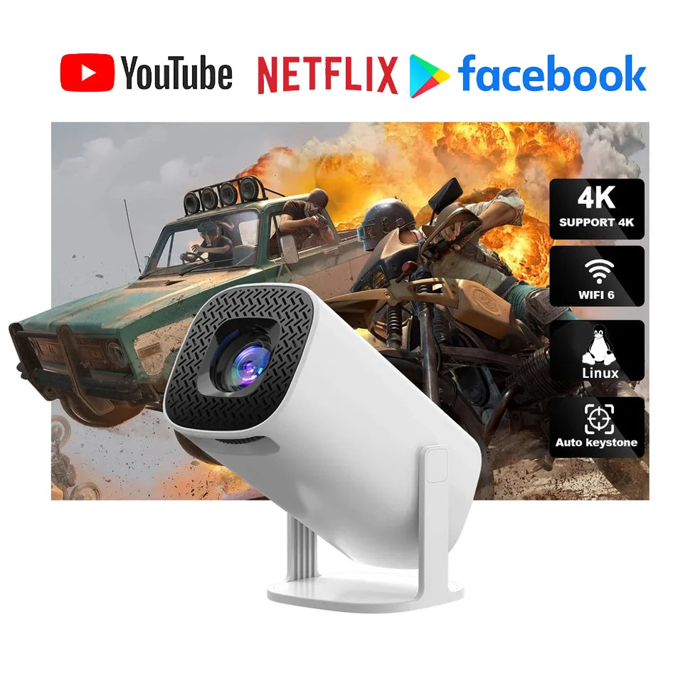 Smart Home Cinema Mini Projector | Linux OS, WiFi 6, 4K, Bluetooth 5.0