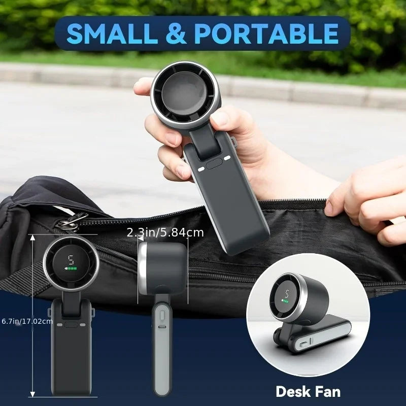 3-in-1 Mini Travel Fan | 5-Speed Rechargeable, 3600mAh Battery, USB Charging