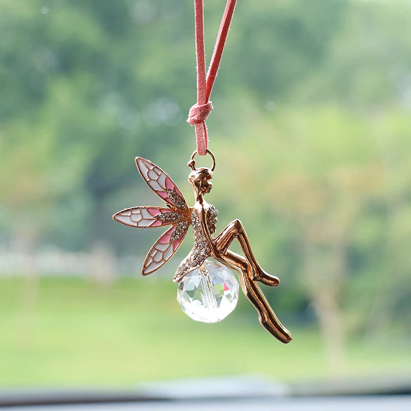 Pink Crystal Ball Car Rearview Mirror Pendant – Fairy Hanging Ornament Car Interior Decoration