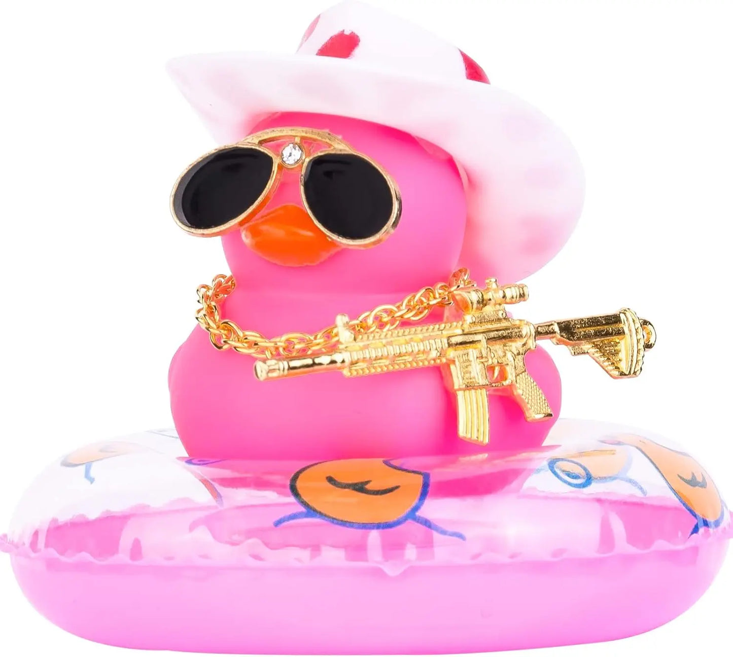 Pink Cowboy Rubber Duck Car Ornament – Cute Dashboard Decoration with Hat, Glasses & Chain
