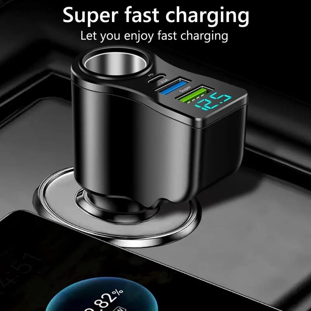 4-in-1 Dual USB & USB-C Multi-Device | 66W Fast Car Charger Inverter
