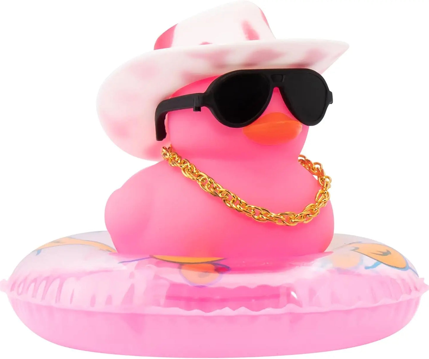 Pink Cowboy Rubber Duck Car Ornament – Cute Dashboard Decoration with Hat, Glasses & Chain
