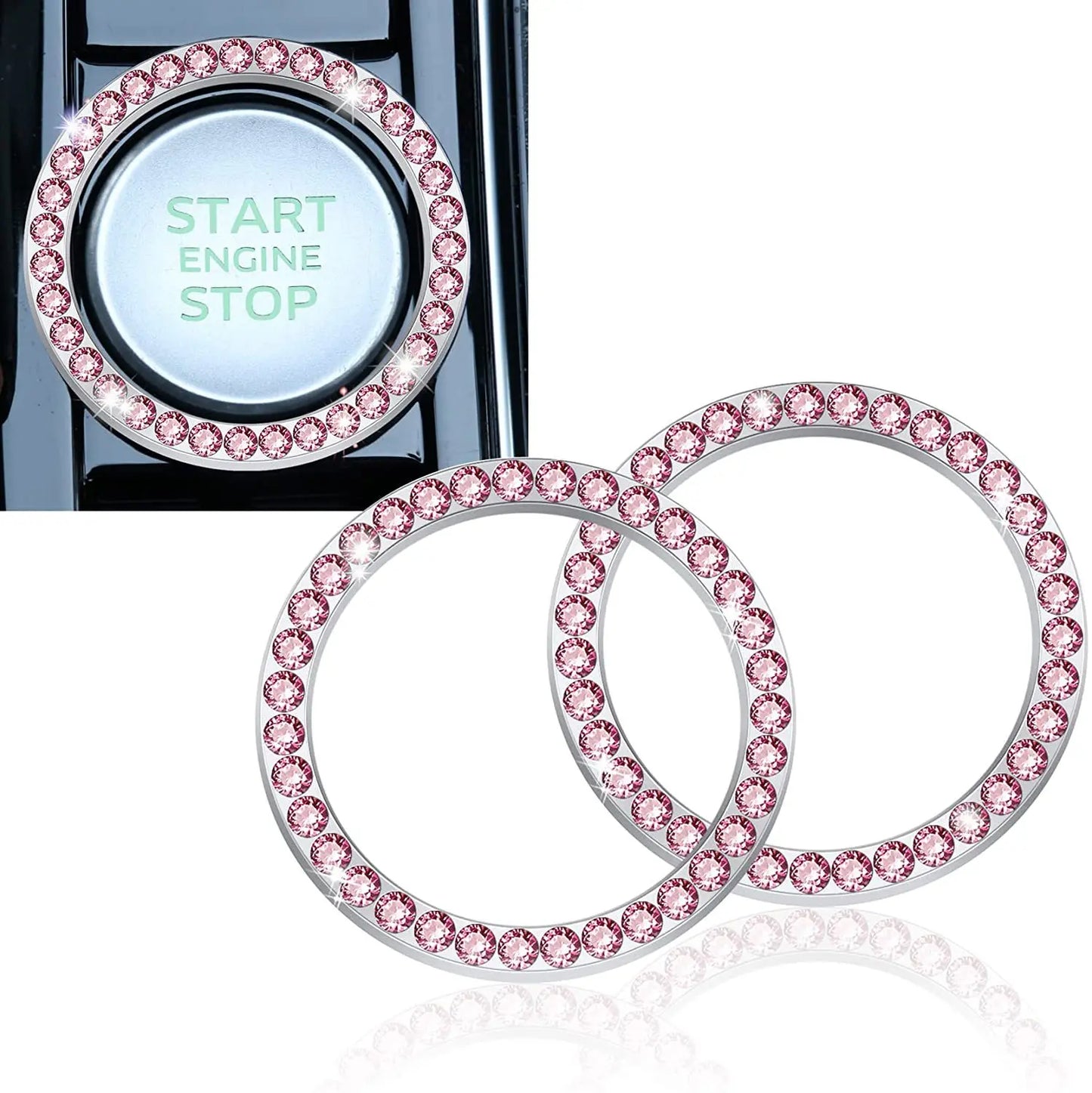 Pink Car Interior Set – Cup Holder Mats & Ignition Ring Covers | Cute Car Accessories for Women (4 Pcs)