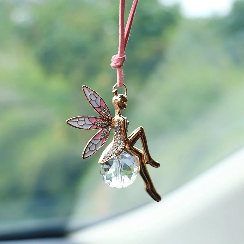 Pink Crystal Ball Car Rearview Mirror Pendant – Fairy Hanging Ornament Car Interior Decoration