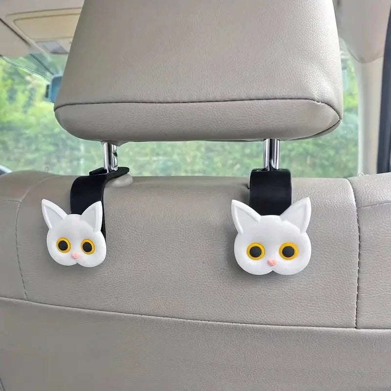 Cute 3D Cat Car Headrest Hooks – Seat Organizer Holder & Storage Clips for Car Interior (2 Pcs)