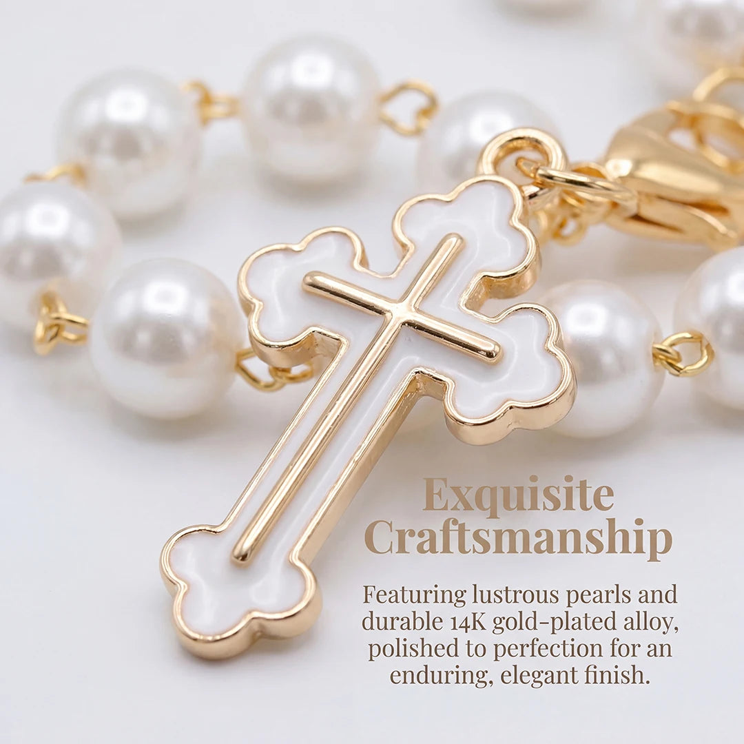Pearl Cross Car Charm Pendant – Rearview Mirror & Steering Wheel Hanging Decoration for Women