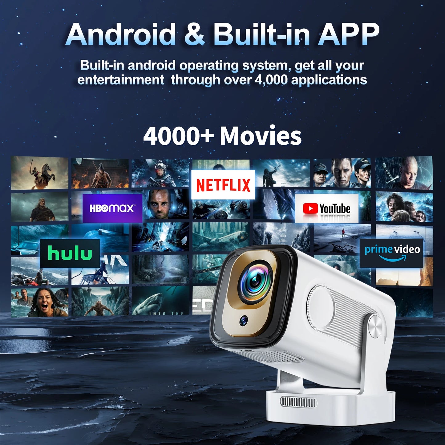 4K Native HD Projector | Android Built-In, WiFi 6