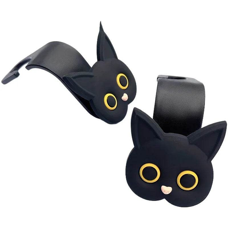 Cute 3D Cat Car Headrest Hooks – Seat Organizer Holder & Storage Clips for Car Interior (2 Pcs)