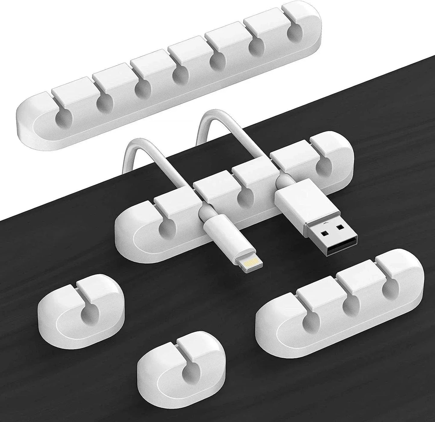 Silicone Cable Management Clips | Self-Adhesive Desk Cord Organizer, 6-Pack
